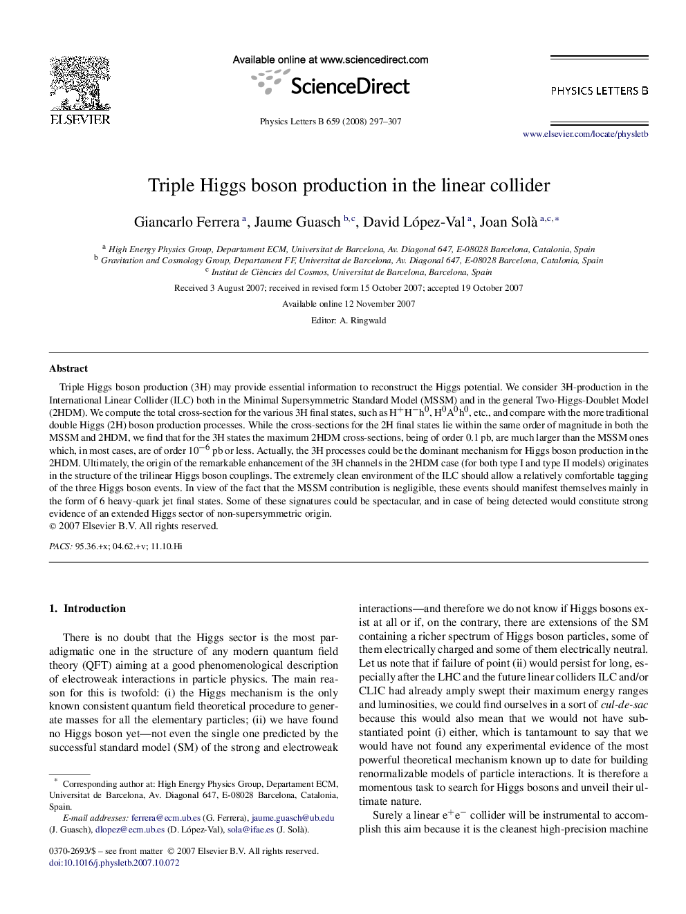 Triple Higgs boson production in the linear collider