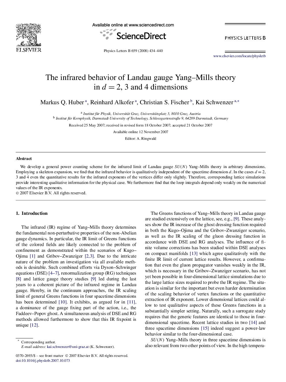 The infrared behavior of Landau gauge Yang-Mills theory in d=2, 3 and 4 dimensions