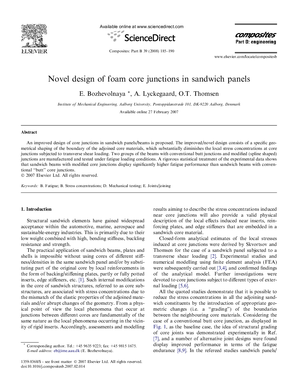 Novel design of foam core junctions in sandwich panels