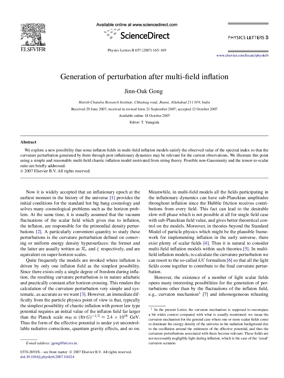 Generation of perturbation after multi-field inflation