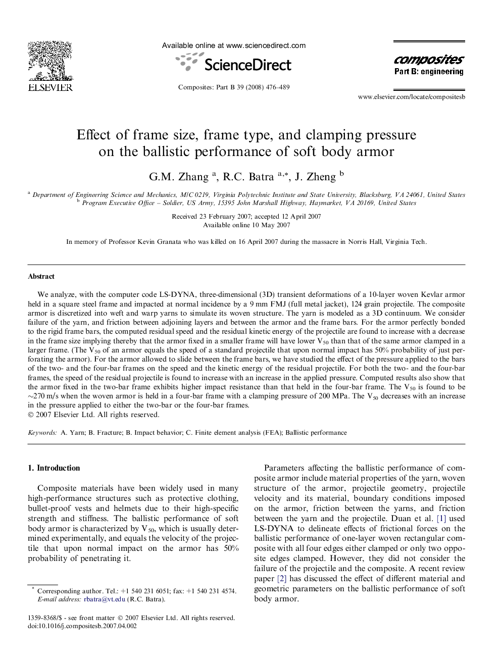 Effect of frame size, frame type, and clamping pressure on the ballistic performance of soft body armor