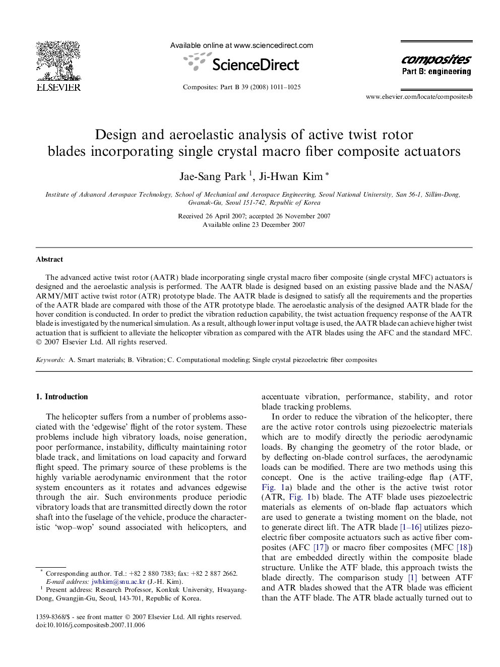 Design and aeroelastic analysis of active twist rotor blades incorporating single crystal macro fiber composite actuators