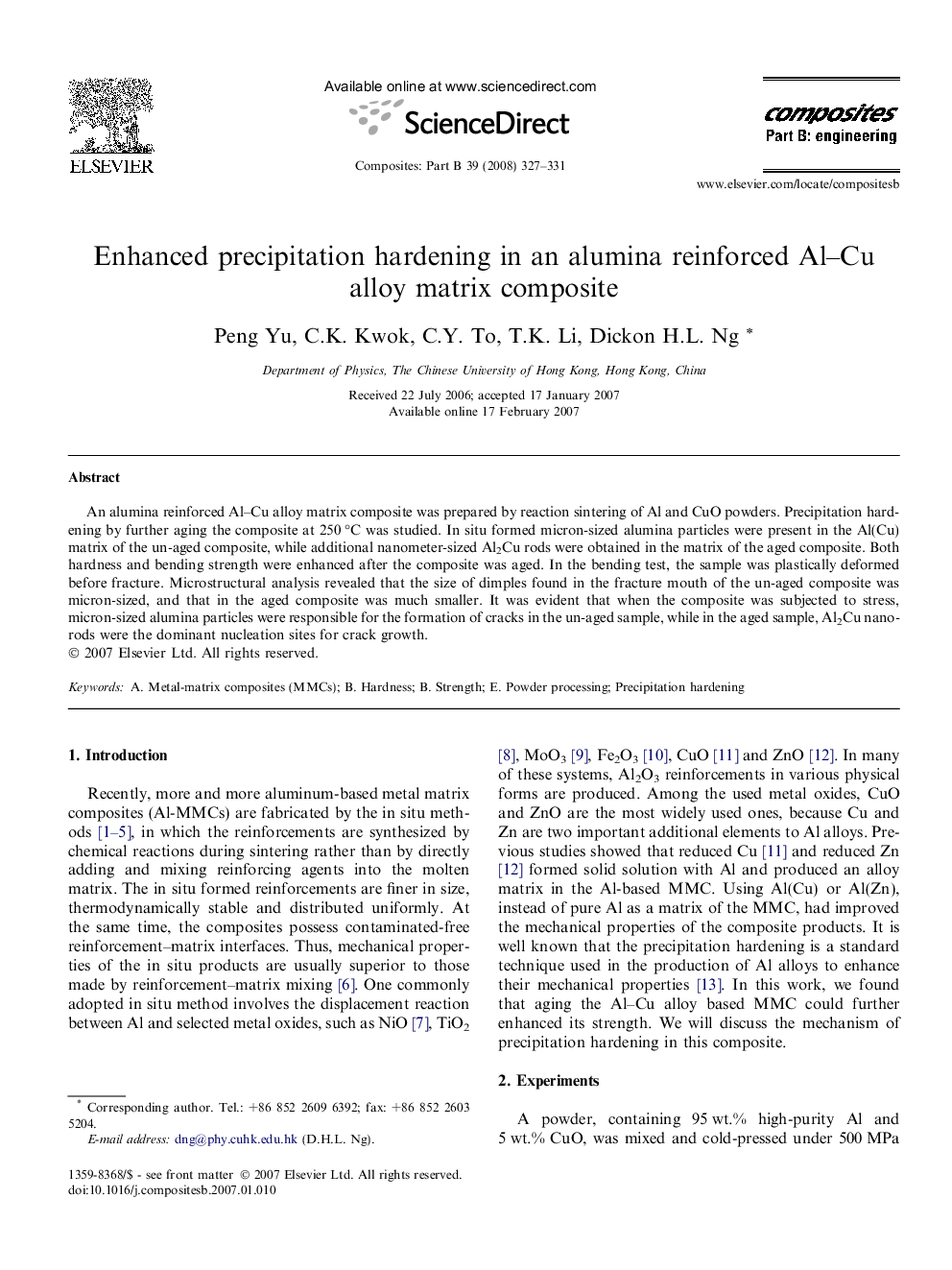 Enhanced precipitation hardening in an alumina reinforced Al–Cu alloy matrix composite