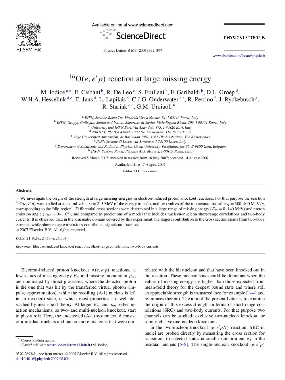 O16(e,eâ²p) reaction at large missing energy