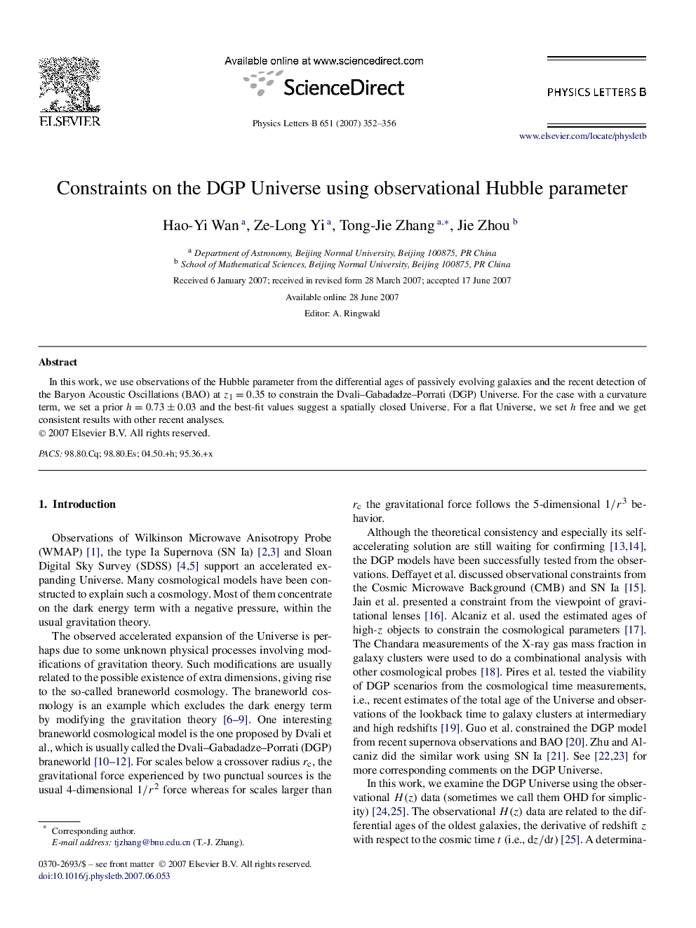 Constraints on the DGP Universe using observational Hubble parameter