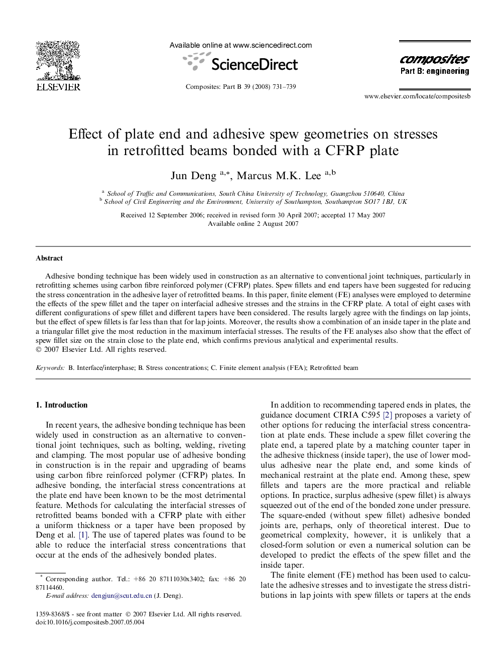 Effect of plate end and adhesive spew geometries on stresses in retrofitted beams bonded with a CFRP plate