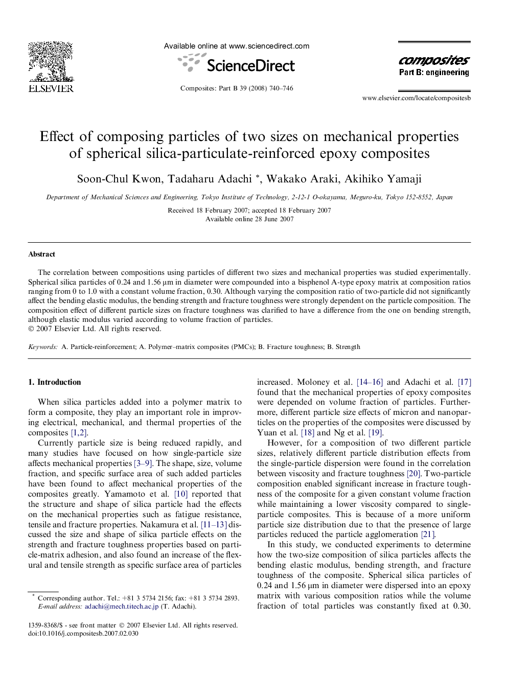 Effect of composing particles of two sizes on mechanical properties of spherical silica-particulate-reinforced epoxy composites