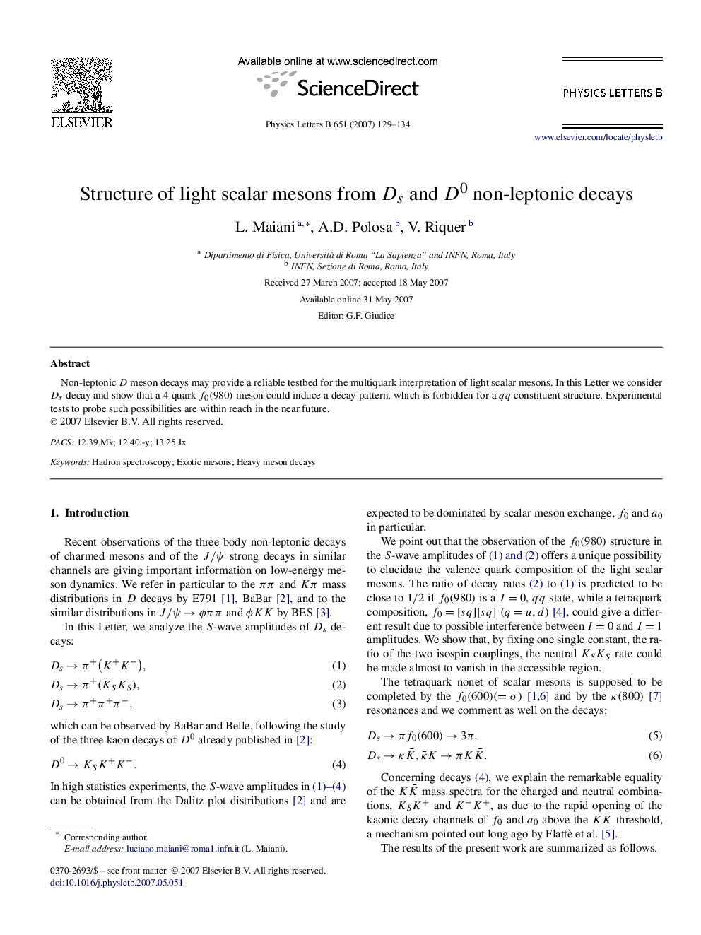 Structure of light scalar mesons from Ds and D0 non-leptonic decays