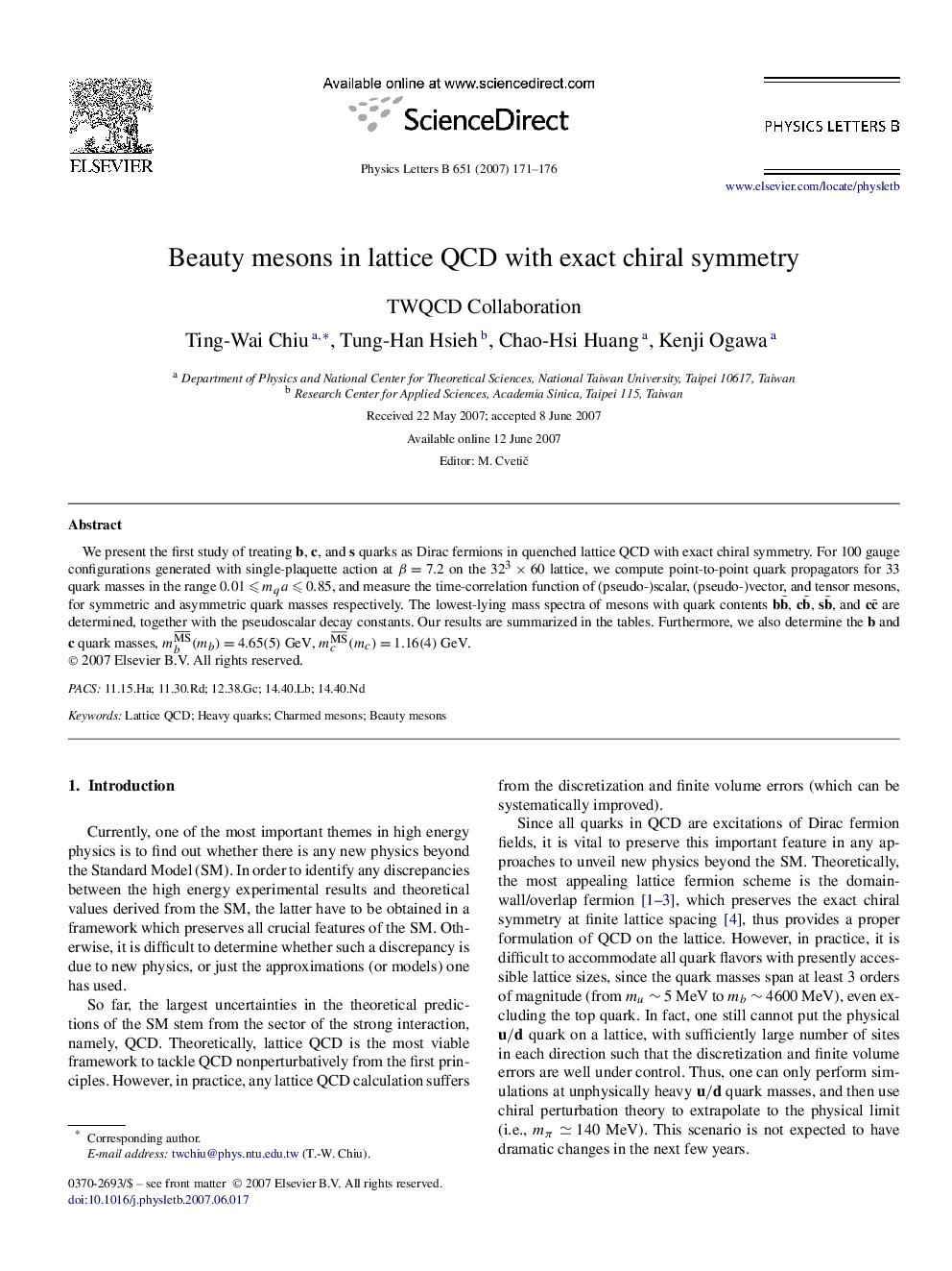 Beauty mesons in lattice QCD with exact chiral symmetry