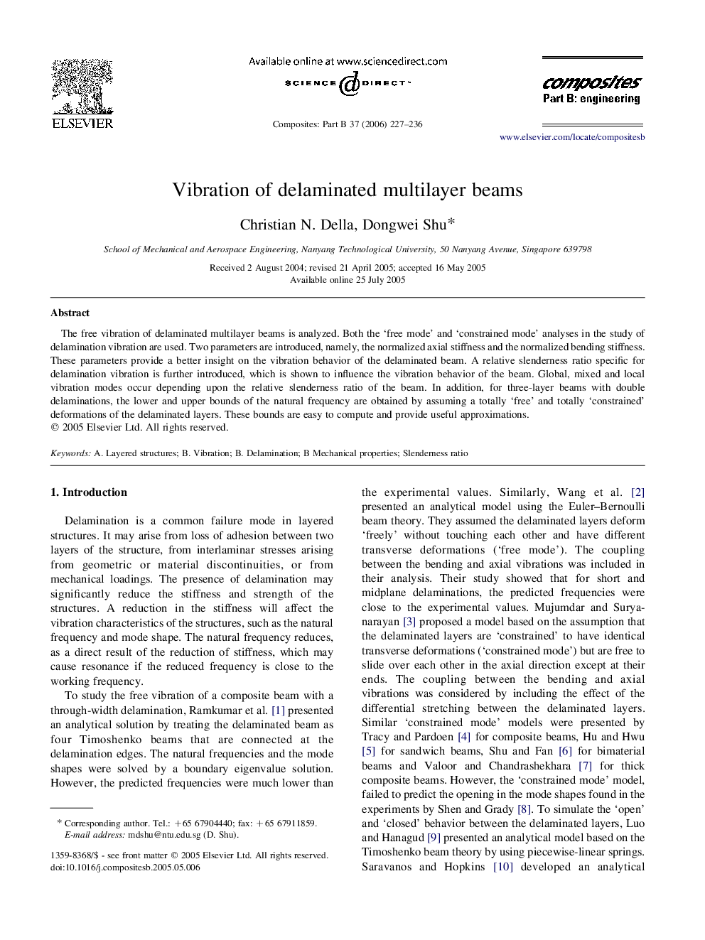 Vibration of delaminated multilayer beams