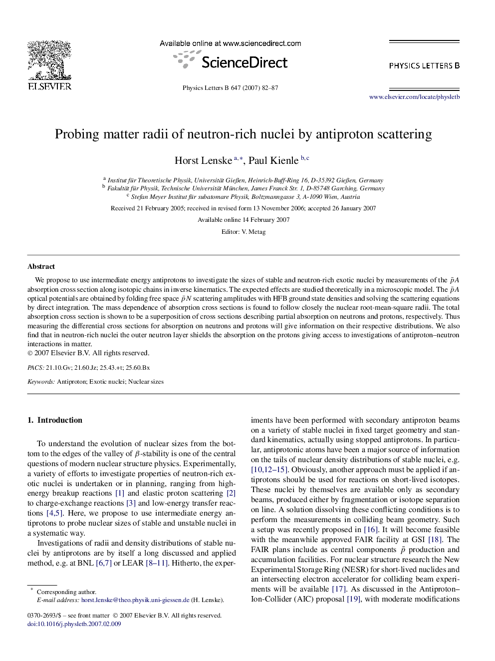 عکس صفحه اول مقاله: Probing matter radii of neutron-rich nuclei by antiproton scattering Probing matter radii of neutron-rich nuclei by antiproton scattering
