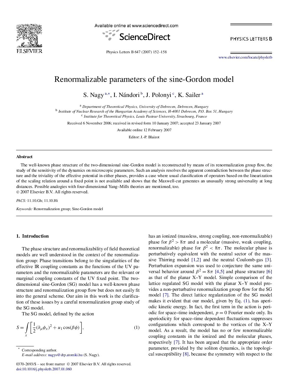 Renormalizable parameters of the sine-Gordon model