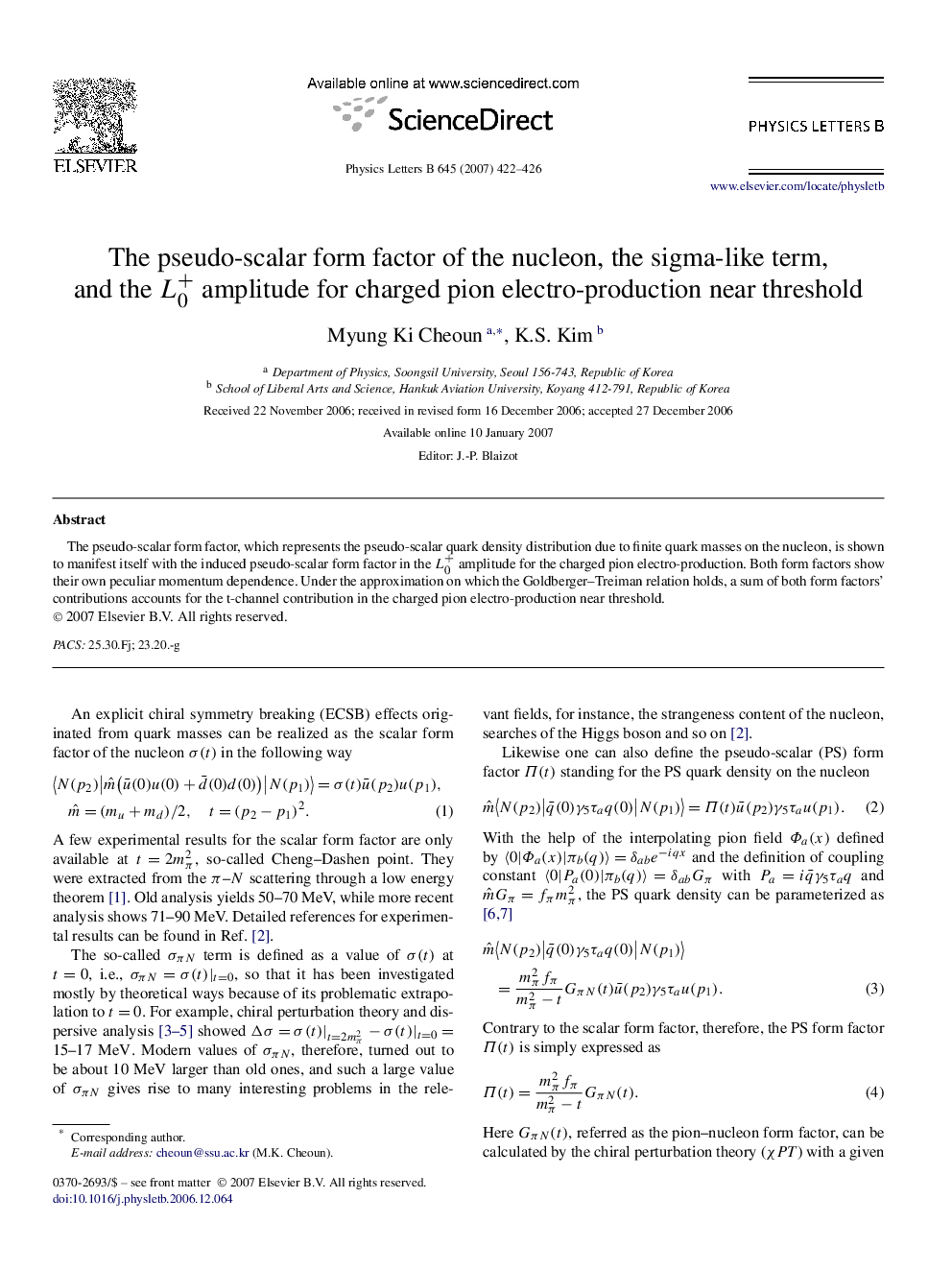 The pseudo-scalar form factor of the nucleon, the sigma-like term, and the L0+ amplitude for charged pion electro-production near threshold