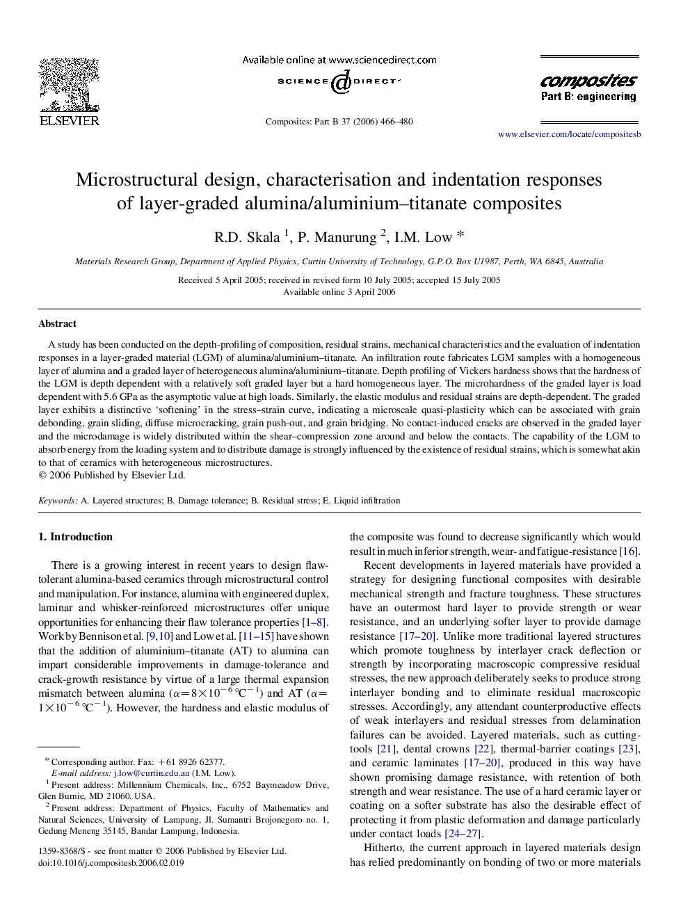 Microstructural design, characterisation and indentation responses of layer-graded alumina/aluminium–titanate composites