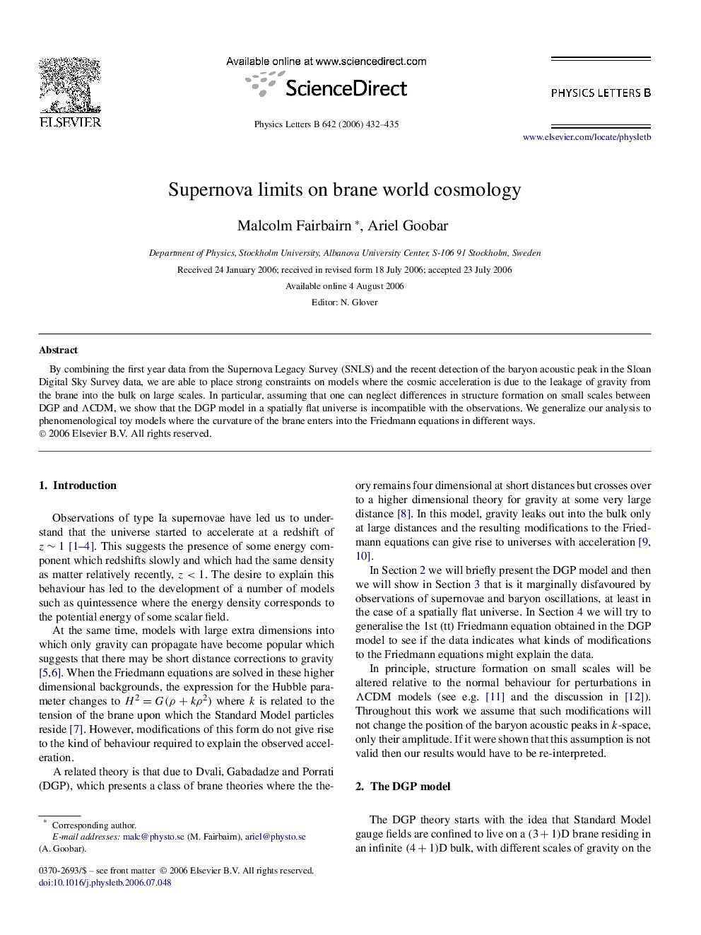 Supernova limits on brane world cosmology