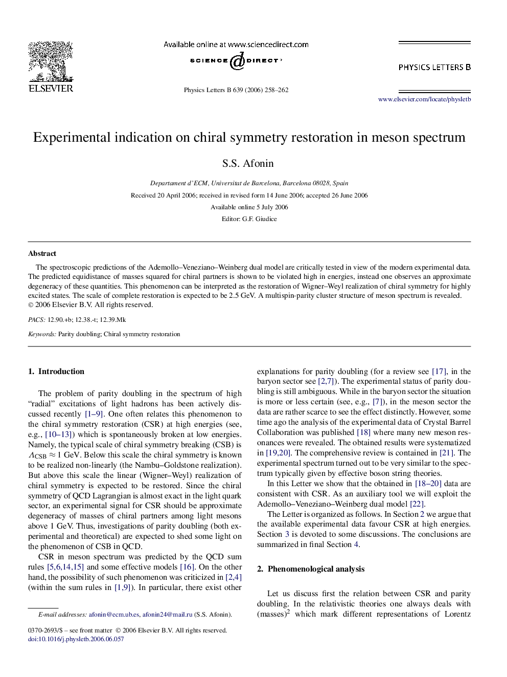 Experimental indication on chiral symmetry restoration in meson spectrum