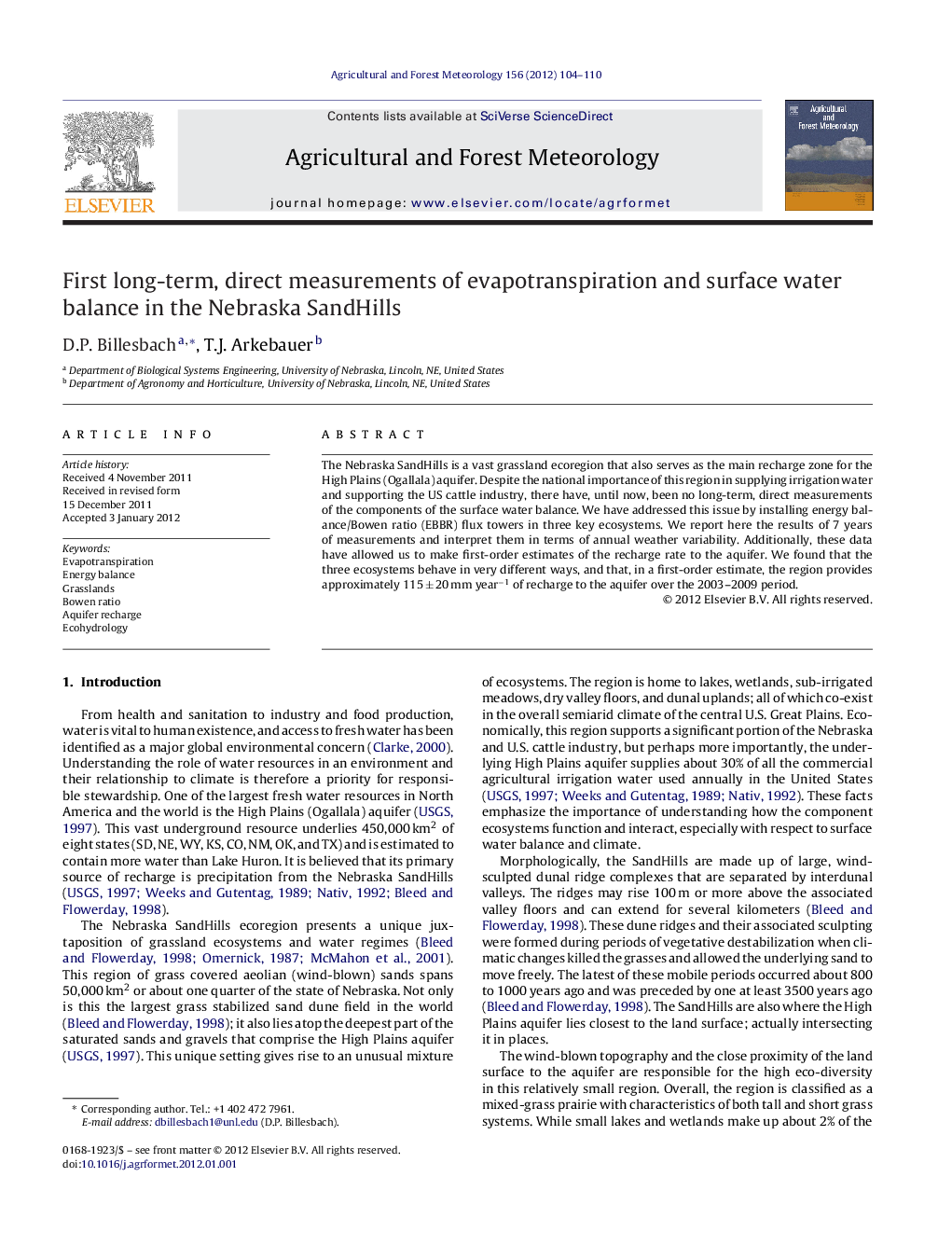 First long-term, direct measurements of evapotranspiration and surface water balance in the Nebraska SandHills