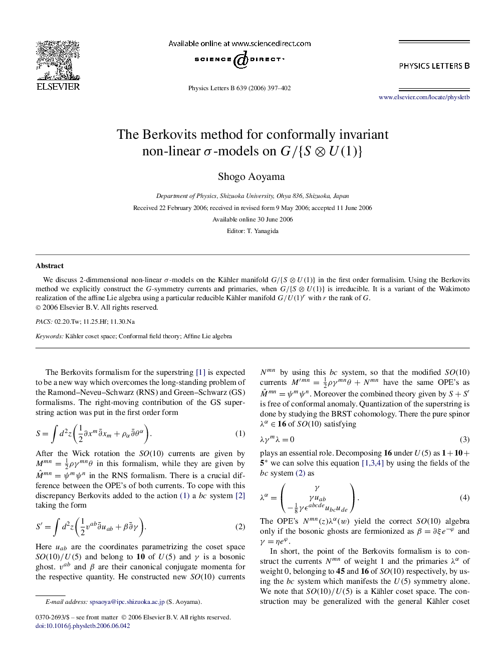 The Berkovits method for conformally invariant non-linear Ï-models on G/{SâU(1)}