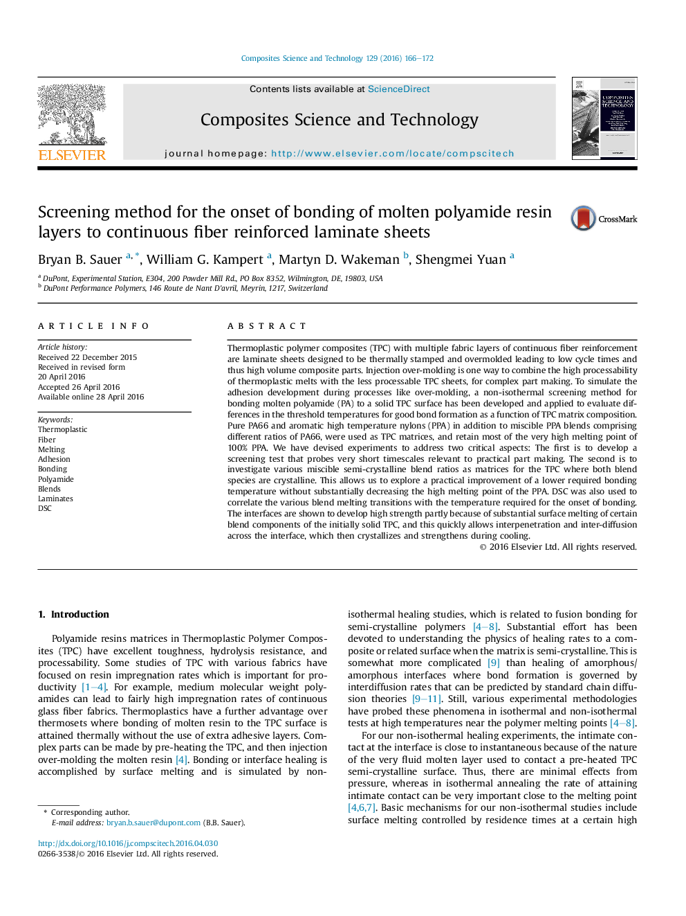 Screening method for the onset of bonding of molten polyamide resin layers to continuous fiber reinforced laminate sheets