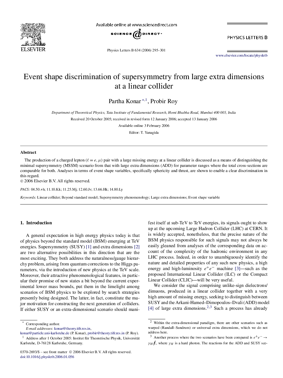 Event shape discrimination of supersymmetry from large extra dimensions at a linear collider