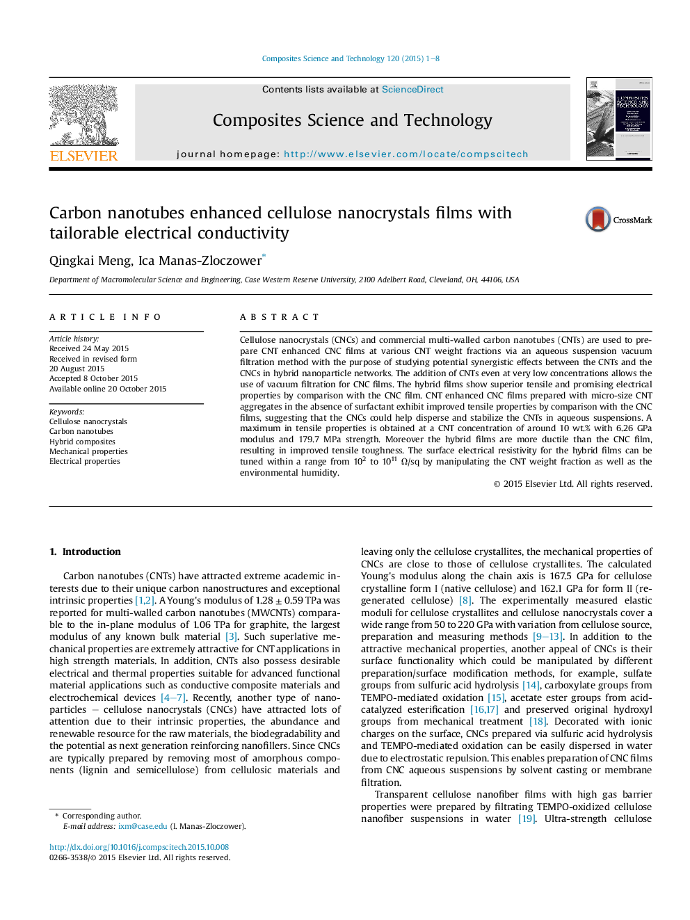 Carbon nanotubes enhanced cellulose nanocrystals films with tailorable electrical conductivity