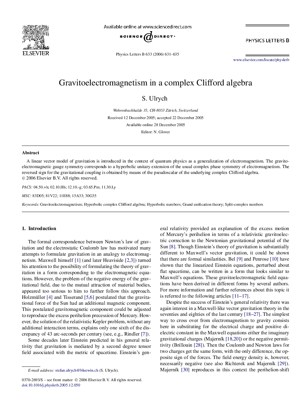 Gravitoelectromagnetism in a complex Clifford algebra