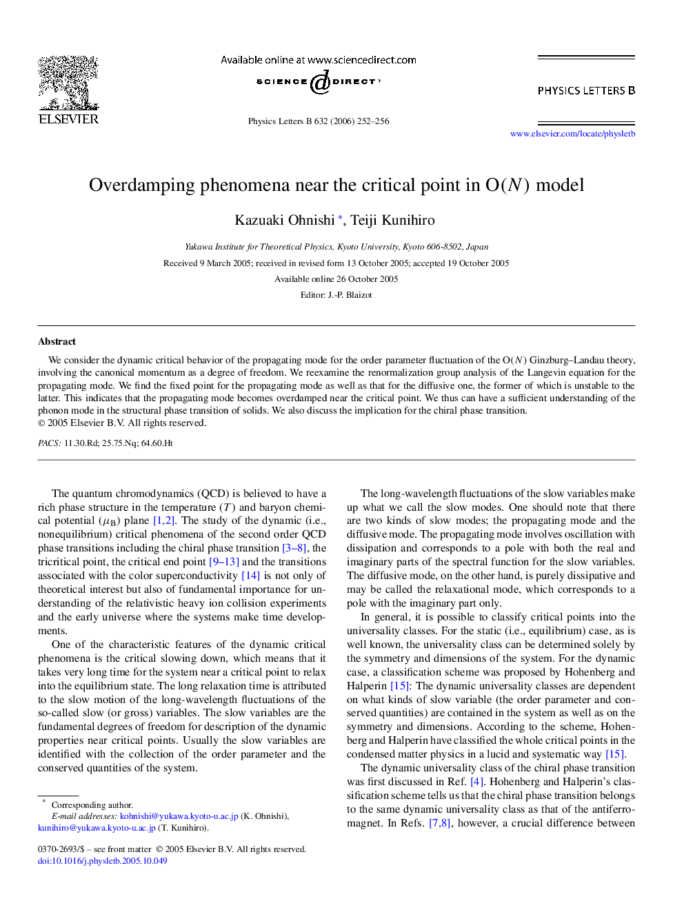 عکس صفحه اول مقاله: Overdamping phenomena near the critical point in O(N) model Overdamping phenomena near the critical point in O(N) model