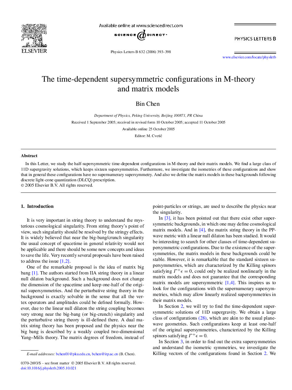 عکس صفحه اول مقاله: The time-dependent supersymmetric configurations in M-theory and matrix models The time-dependent supersymmetric configurations in M-theory and matrix models