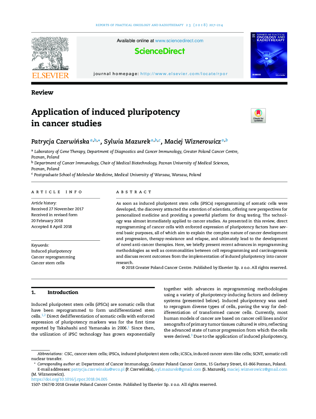 Application of induced pluripotency in cancer studies