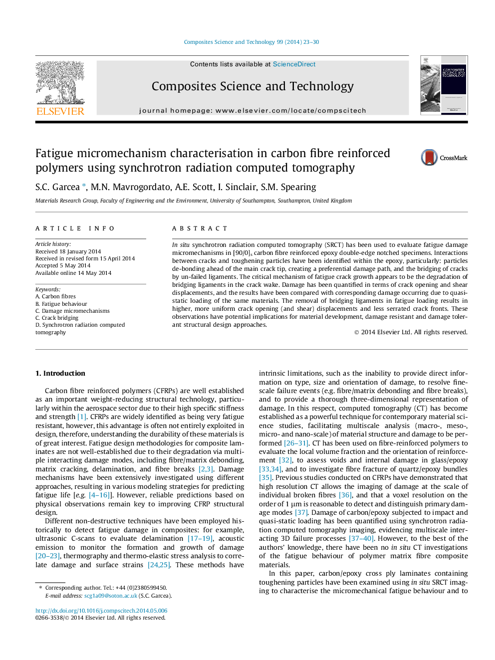 خصوصیات میکرومکانیکی خستگی در پلیمرهای تقویت شده فیبر کربن با استفاده از توموگرافی کامپیوتری تابش سینکروترون 