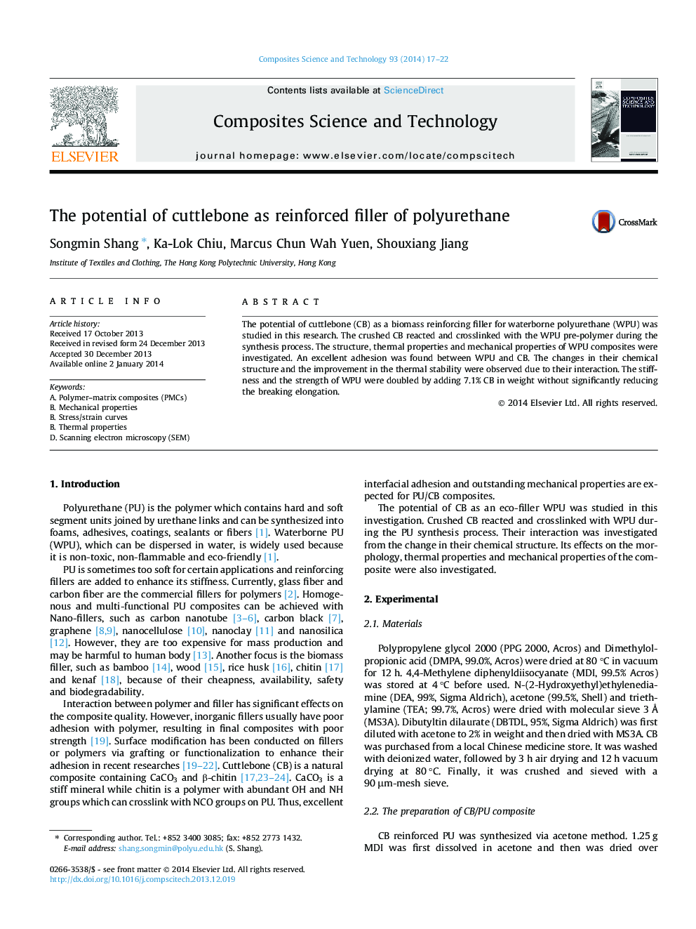 The potential of cuttlebone as reinforced filler of polyurethane