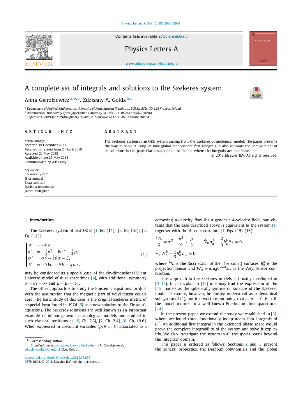 A complete set of integrals and solutions to the Szekeres system