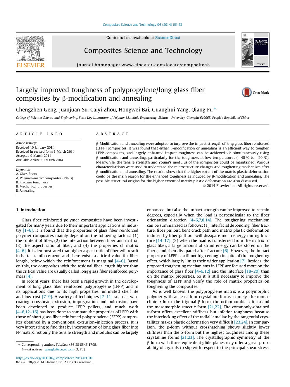 Largely improved toughness of polypropylene/long glass fiber composites by β-modification and annealing