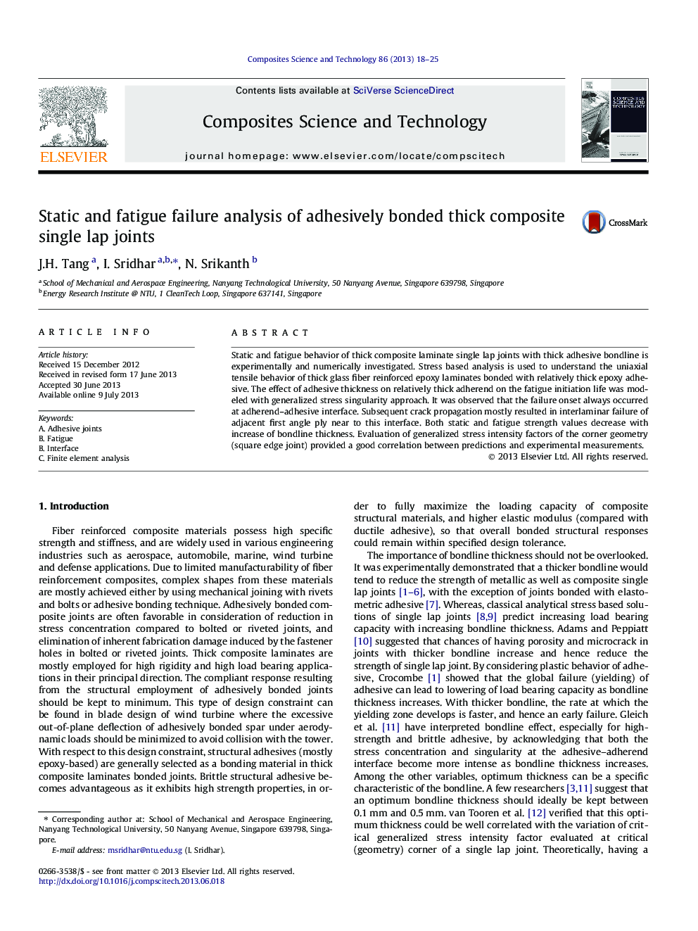 Static and fatigue failure analysis of adhesively bonded thick composite single lap joints