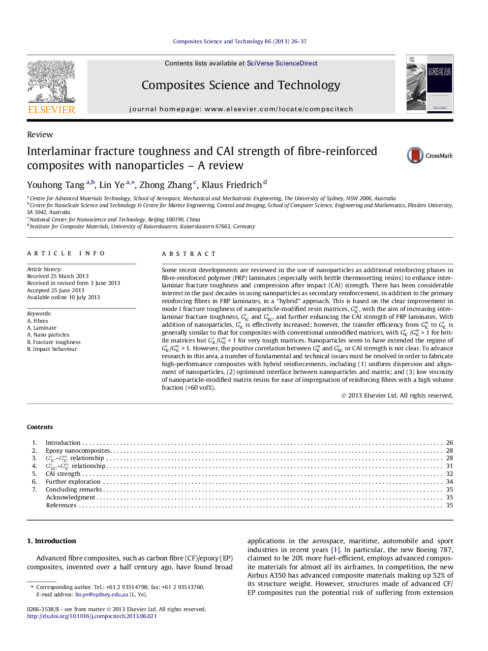 Interlaminar fracture toughness and CAI strength of fibre-reinforced composites with nanoparticles – A review