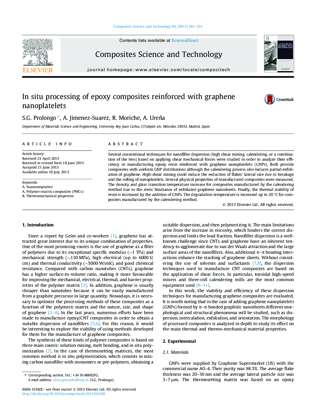 In situ processing of epoxy composites reinforced with graphene nanoplatelets