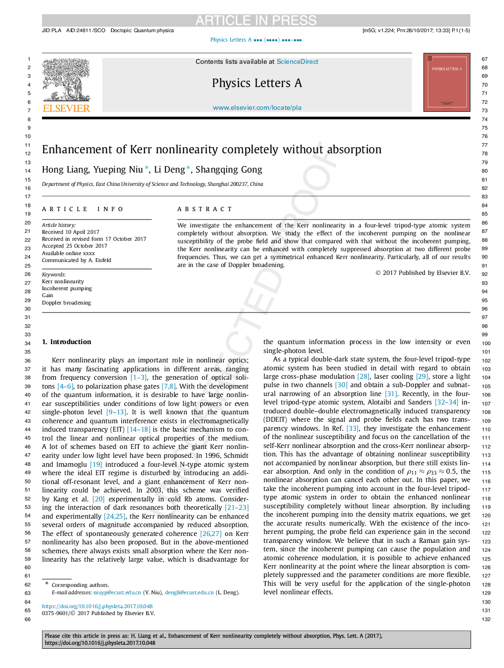 Enhancement of Kerr nonlinearity completely without absorption