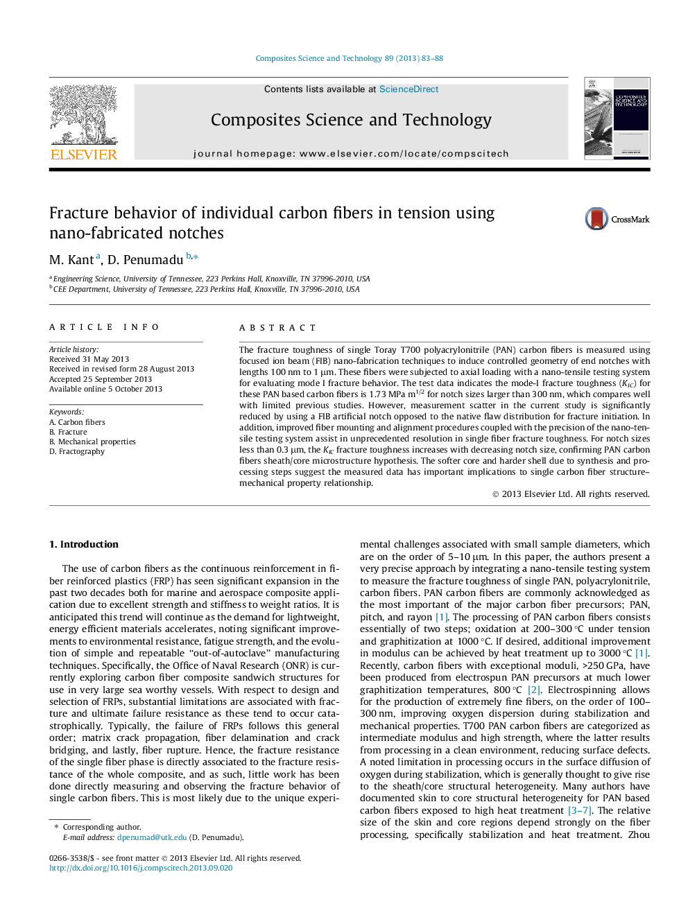 Fracture behavior of individual carbon fibers in tension using nano-fabricated notches