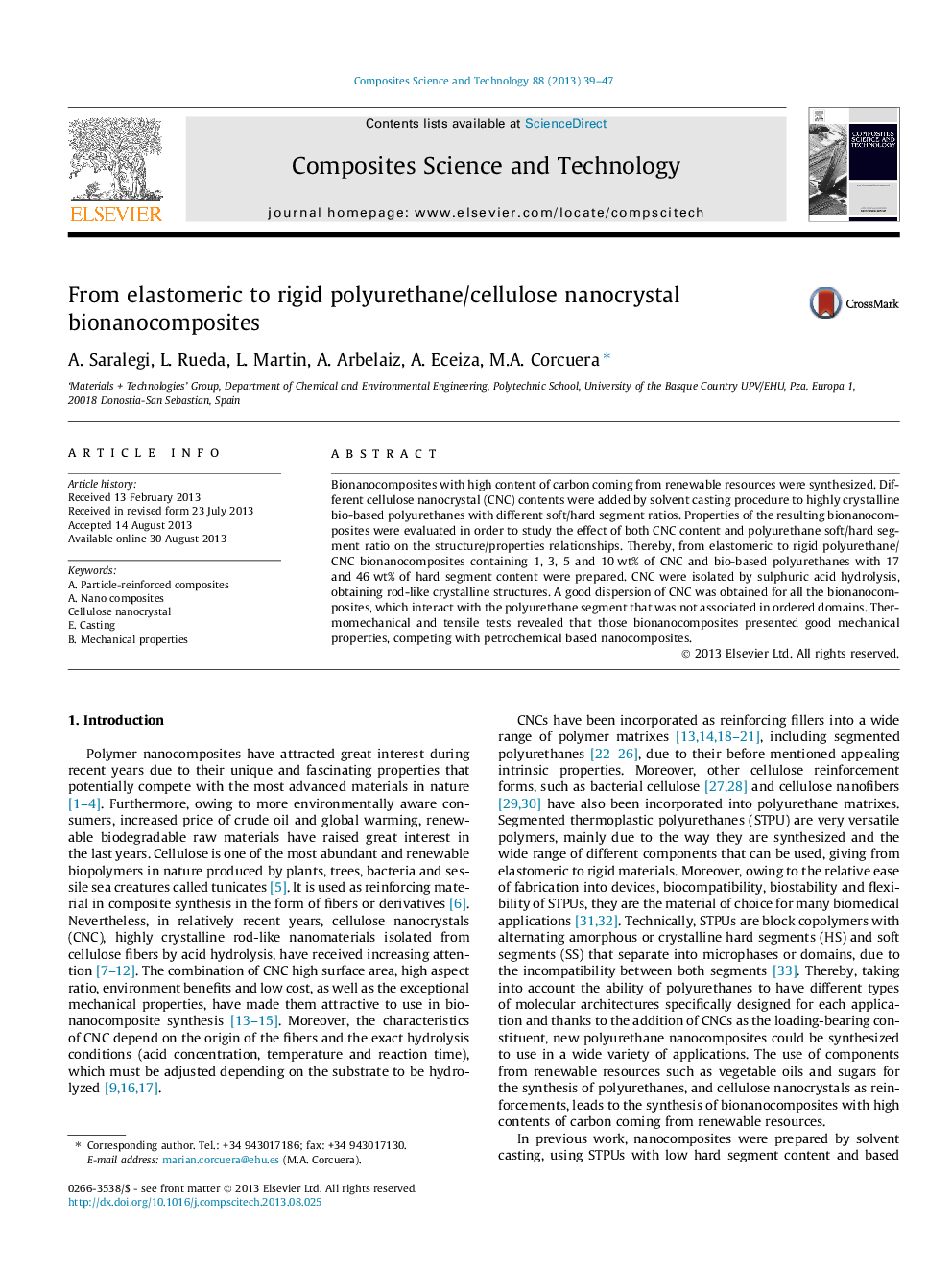 From elastomeric to rigid polyurethane/cellulose nanocrystal bionanocomposites