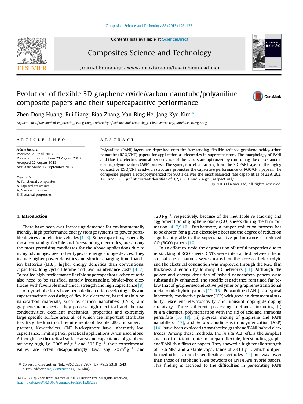 Evolution of flexible 3D graphene oxide/carbon nanotube/polyaniline composite papers and their supercapacitive performance