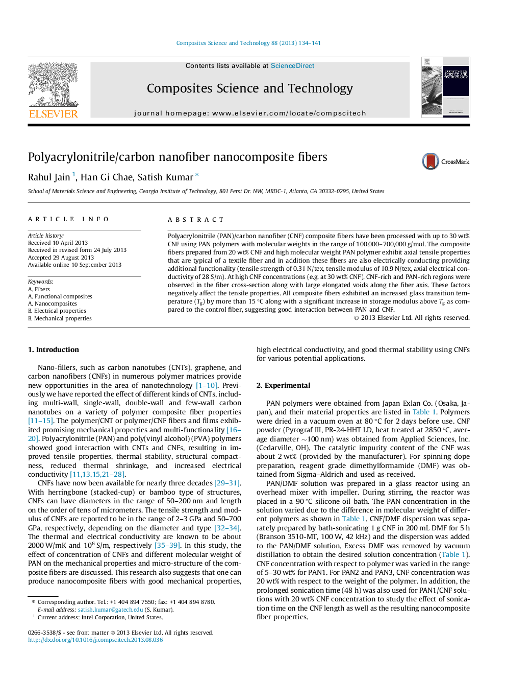 Polyacrylonitrile/carbon nanofiber nanocomposite fibers