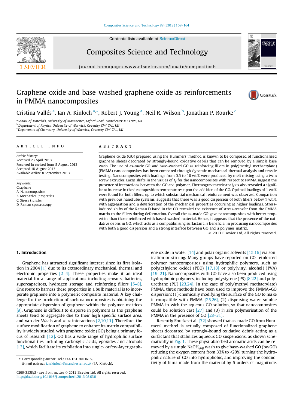 Graphene oxide and base-washed graphene oxide as reinforcements in PMMA nanocomposites