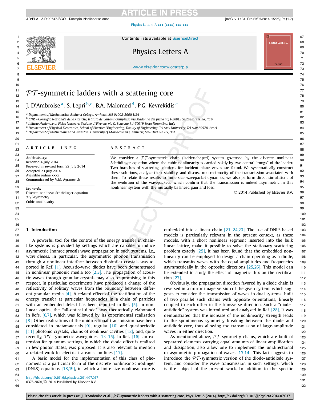 PT-symmetric ladders with a scattering core