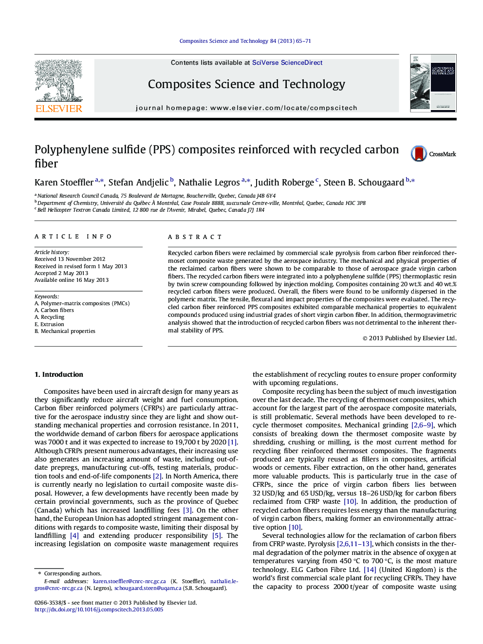 Polyphenylene sulfide (PPS) composites reinforced with recycled carbon fiber