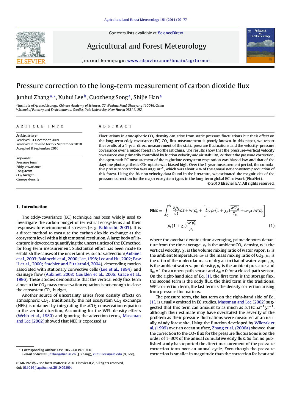 عکس صفحه اول مقاله: Pressure correction to the long-term measurement of carbon dioxide flux Pressure correction to the long-term measurement of carbon dioxide flux