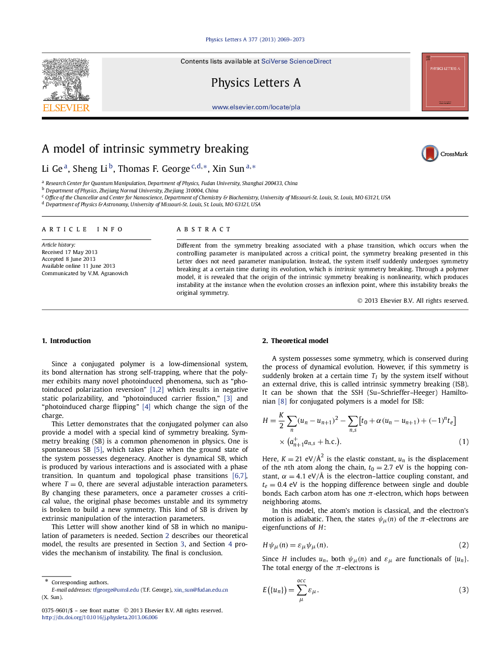 A model of intrinsic symmetry breaking