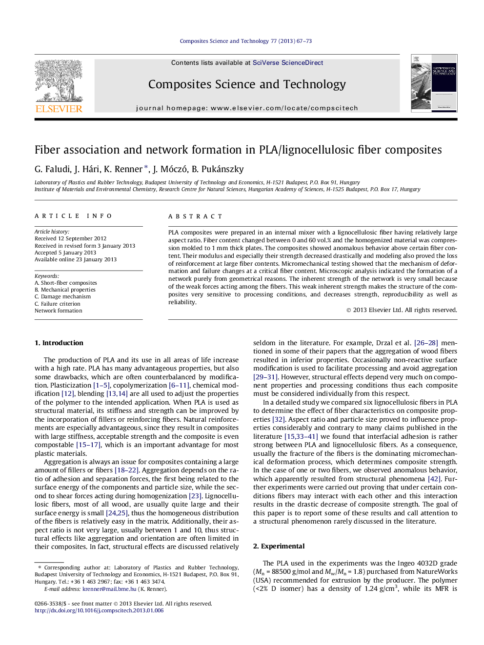 Fiber association and network formation in PLA/lignocellulosic fiber composites