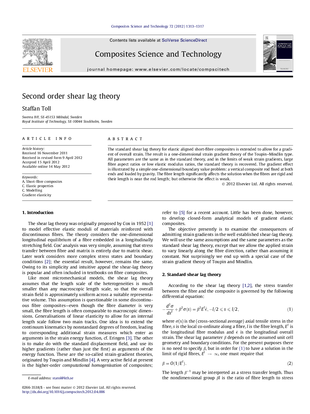 Second order shear lag theory