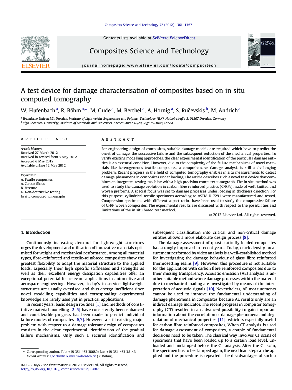 A test device for damage characterisation of composites based on in situ computed tomography