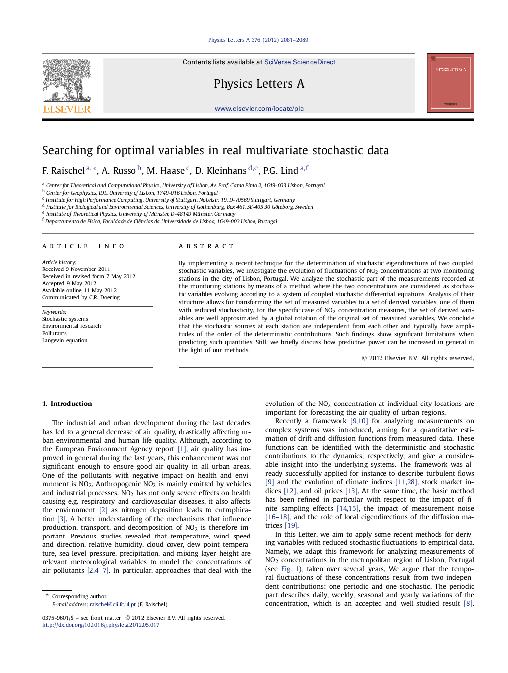 Searching for optimal variables in real multivariate stochastic data